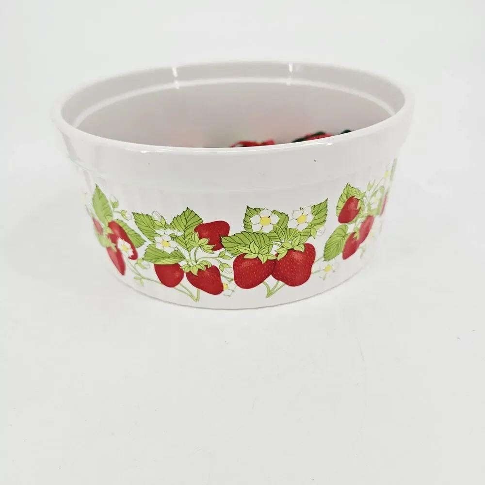 Vintage Action Strawberry Bakeware Stoneware Ramekin Bowl Dish 8